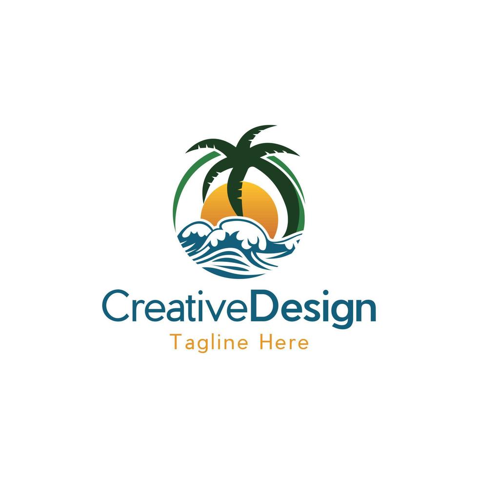arbre palmier océan vacances logo vecteur
