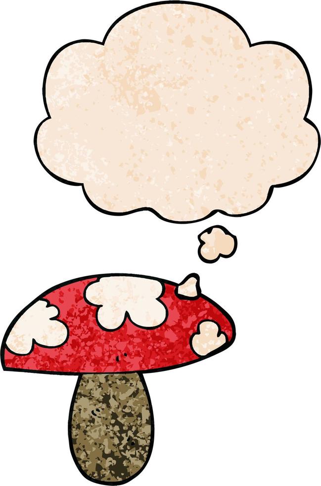 champignon de dessin animé et bulle de pensée dans le style de motif de texture grunge vecteur