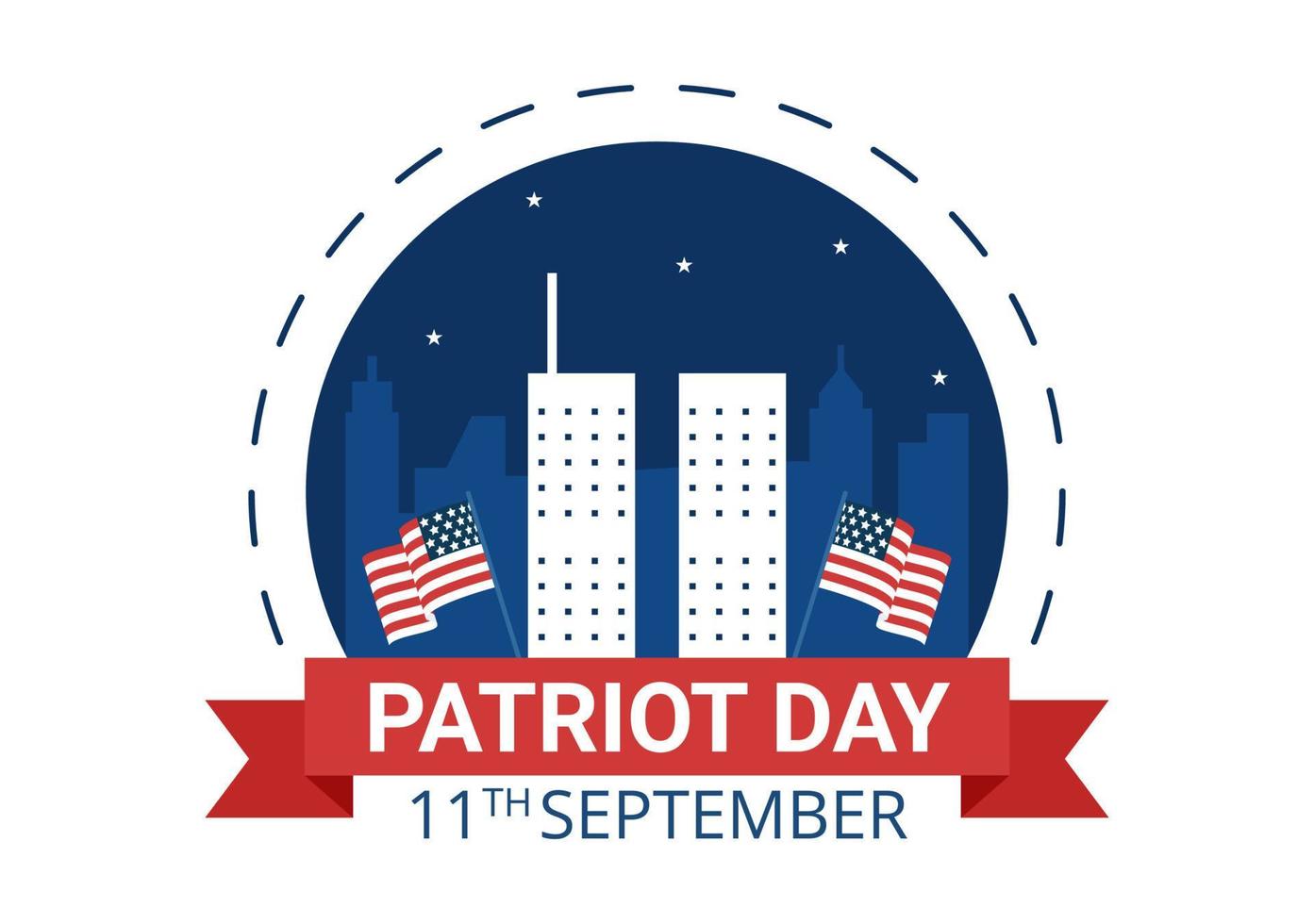 patriot day usa célébration illustration plate de dessin animé dessiné à la main avec drapeau américain et national se souvient sur la conception de fond de vecteur