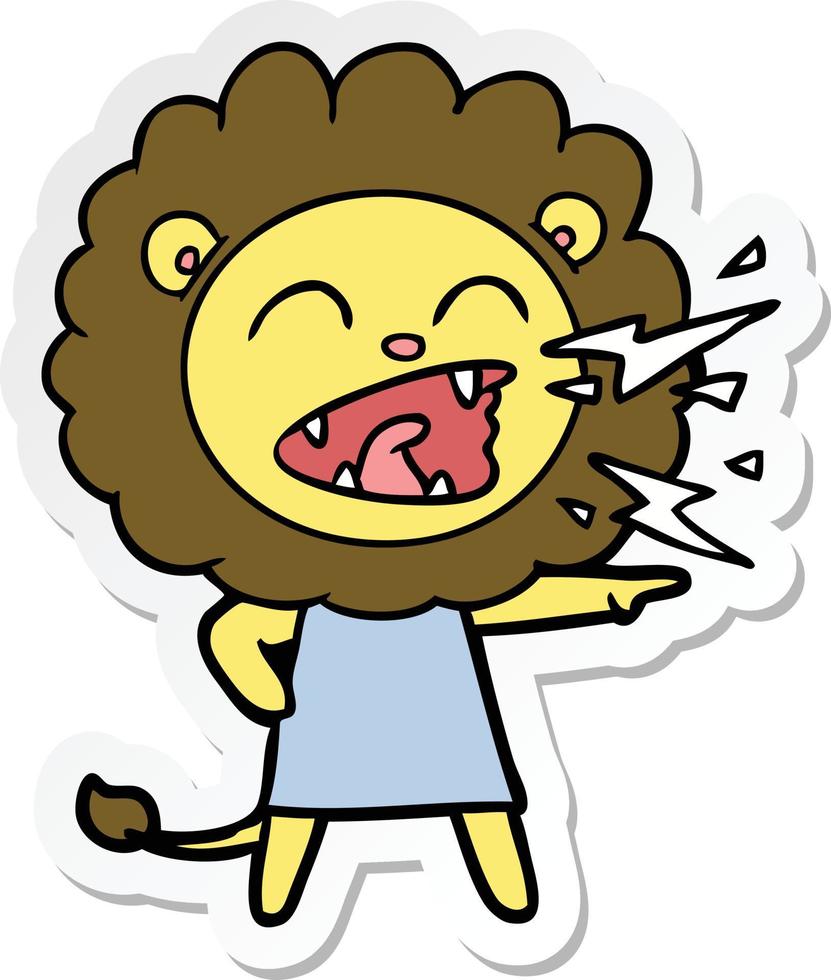 autocollant d'une fille de lion rugissant de dessin animé vecteur