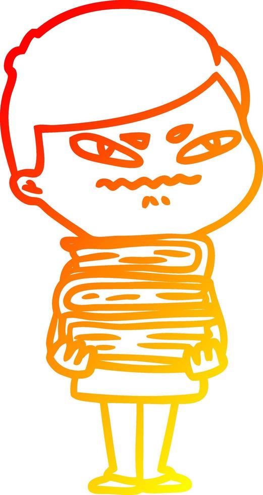 ligne de gradient chaud dessinant un homme en colère de dessin animé vecteur
