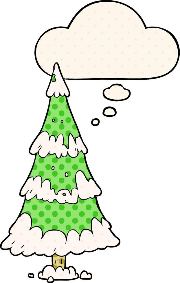 arbre de noël de dessin animé et bulle de pensée dans le style de la bande dessinée vecteur