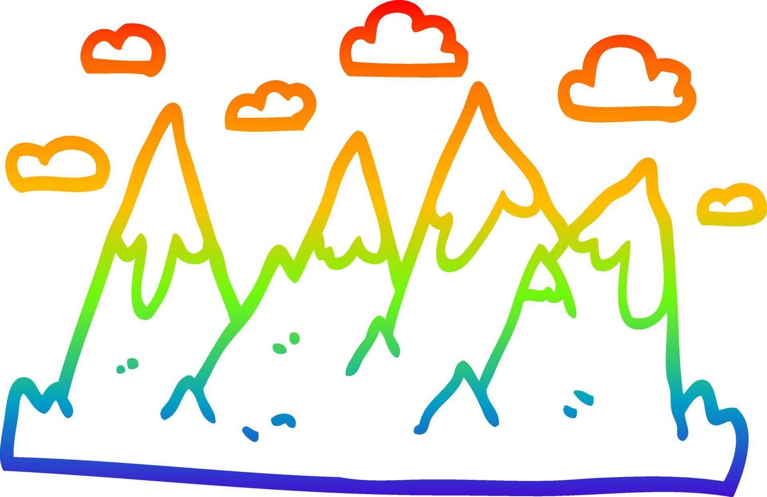 ligne de gradient arc-en-ciel dessinant une chaîne de montagnes de dessin animé vecteur