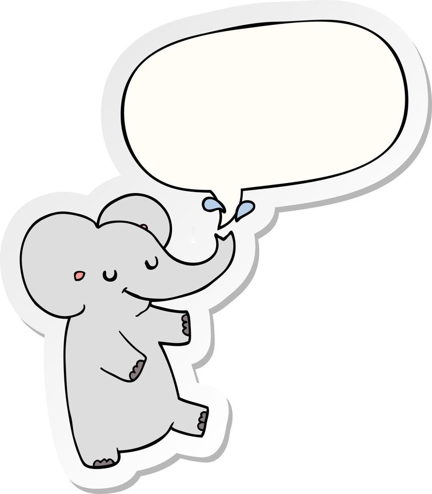 éléphant de danse de dessin animé et autocollant de bulle de dialogue vecteur