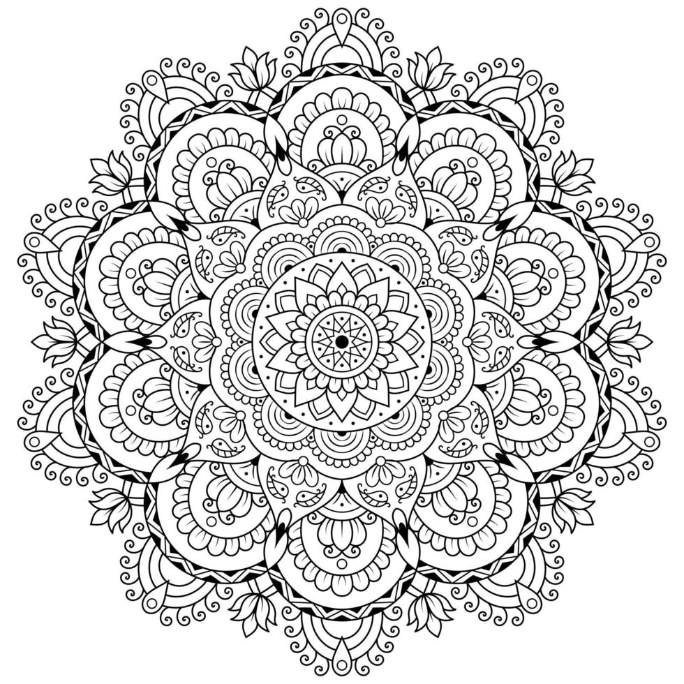 conception de pages de coloriage de fleur de mandala, tatouage, islam, arabe, indien, motif. page de livre de coloriage. vecteur