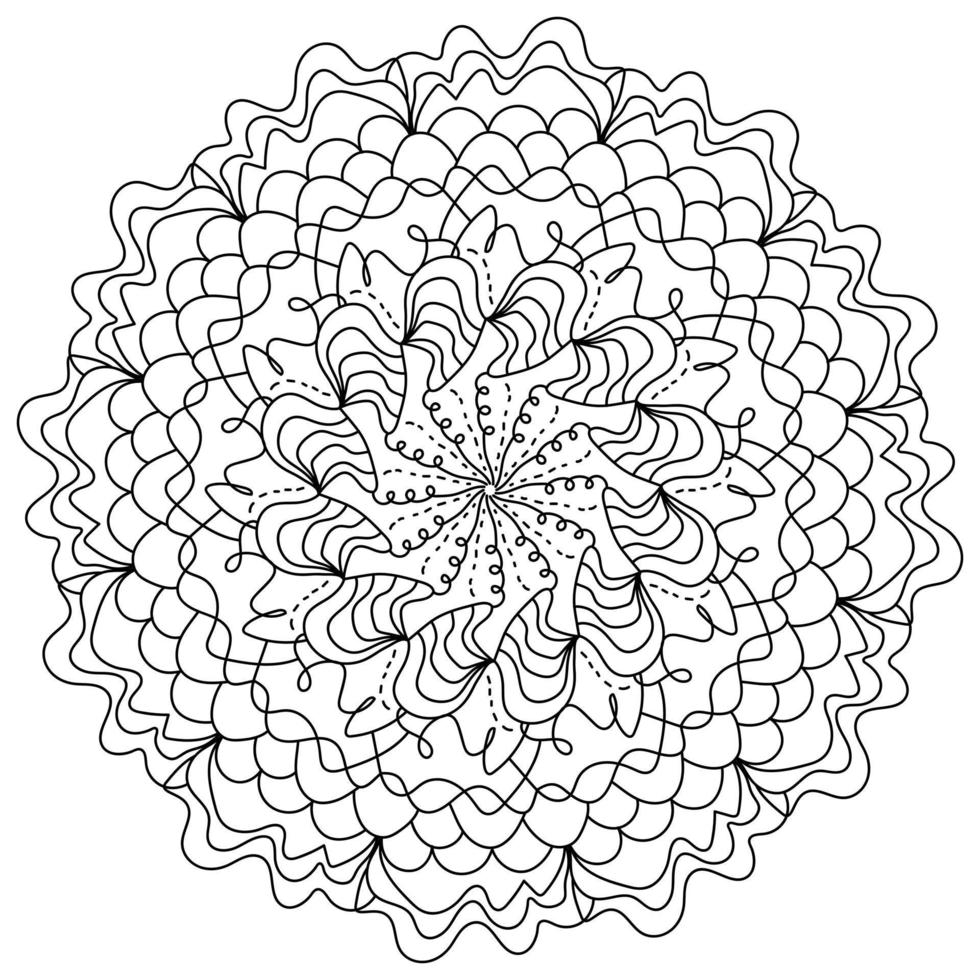 mandala ondulé avec des lignes en spirale et des tissages, page de coloriage zen pour la créativité vecteur