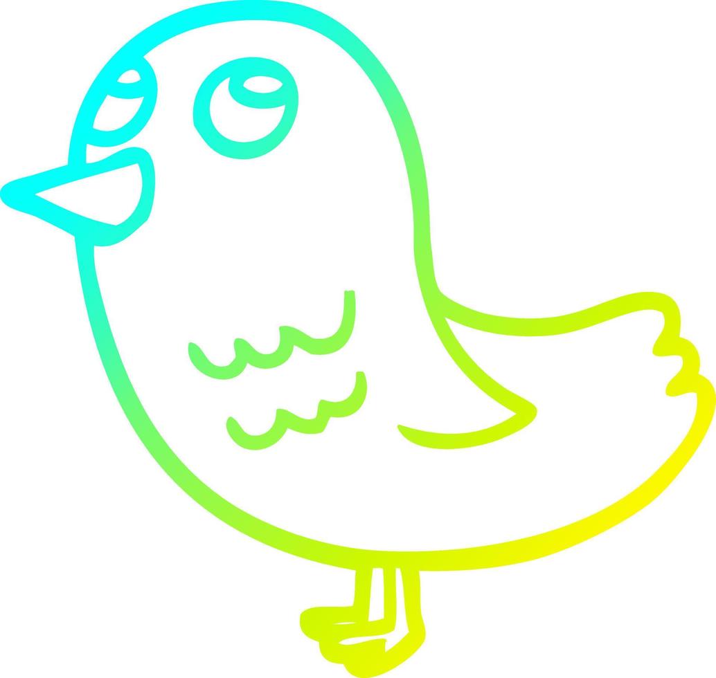 ligne de gradient froid dessinant un oiseau de dessin animé levant les yeux vecteur
