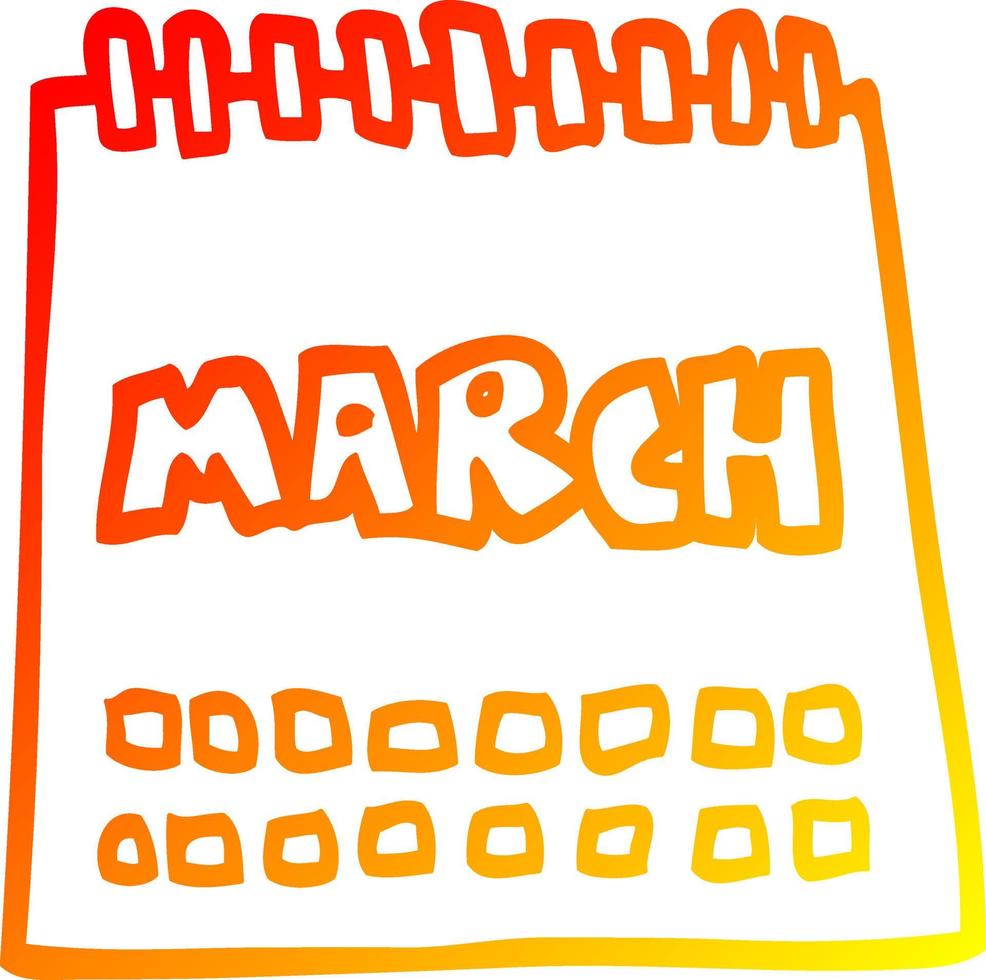 calendrier de dessin animé de dessin de ligne de gradient chaud montrant le mois de mars vecteur