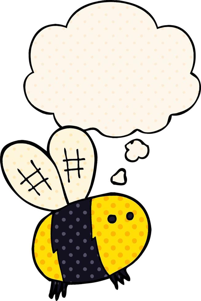 dessin animé abeille et bulle de pensée dans le style de la bande dessinée vecteur