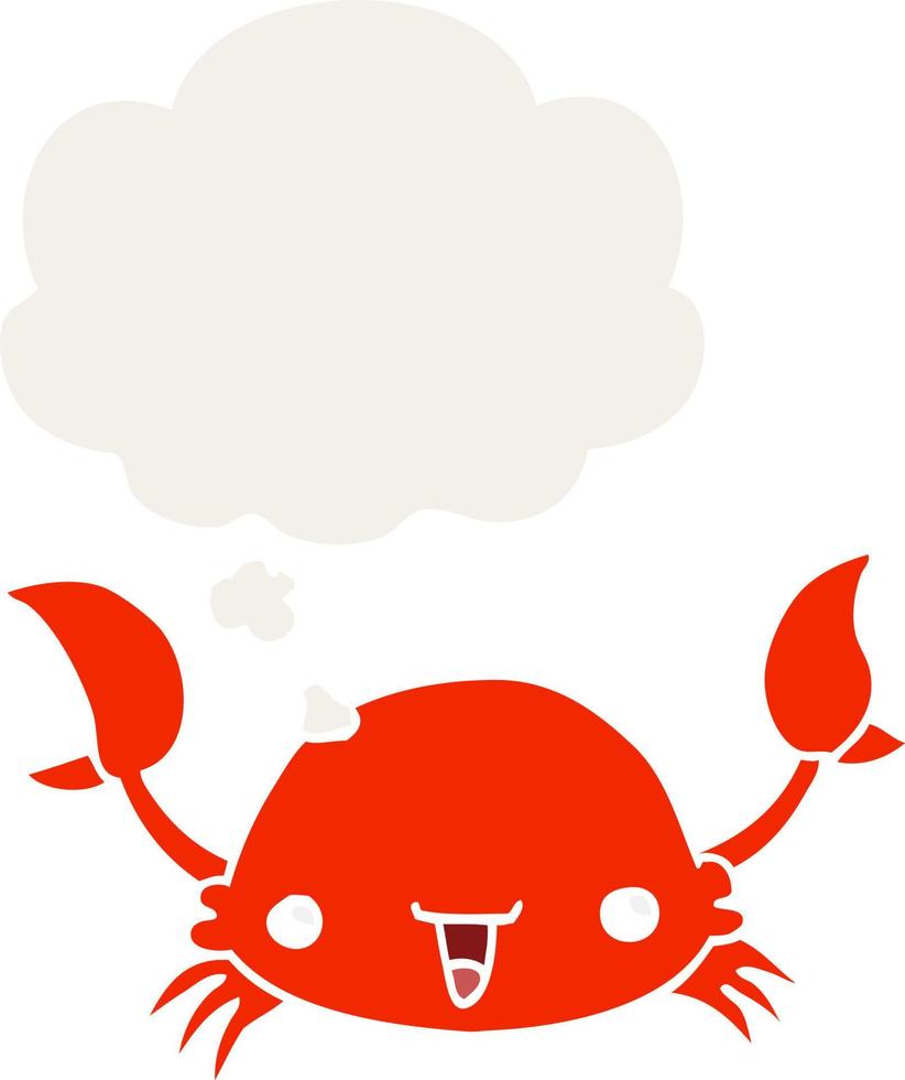dessin animé crabe et bulle de pensée dans un style rétro vecteur