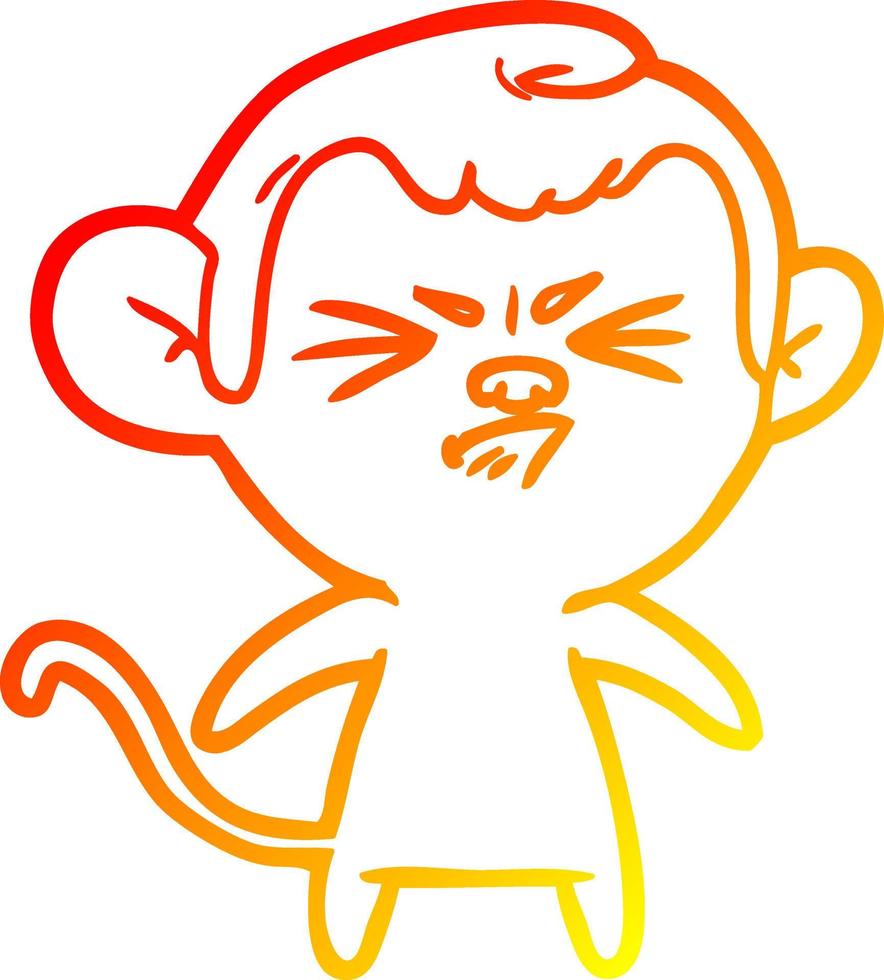 ligne de gradient chaud dessinant un singe en colère de dessin animé vecteur