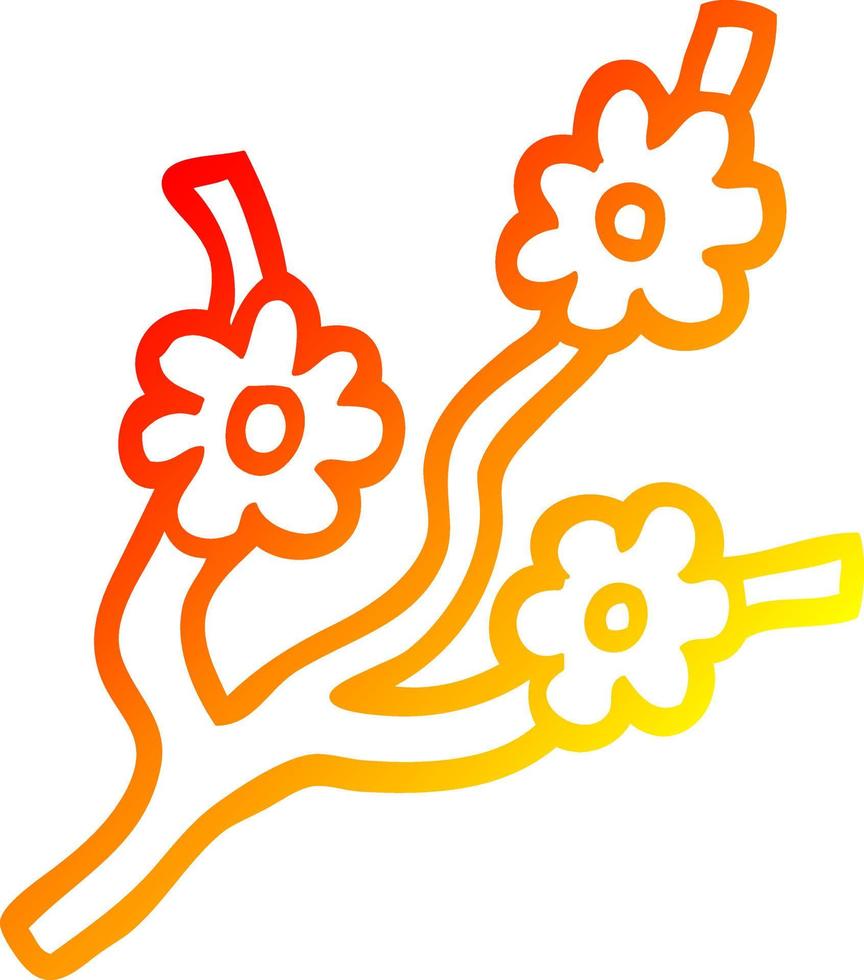 ligne de gradient chaud dessinant des branches de dessin animé avec des fleurs vecteur