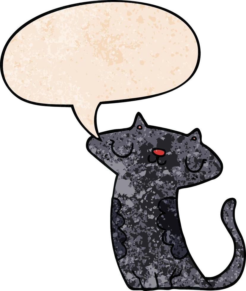 chat de dessin animé et bulle de dialogue dans un style de texture rétro vecteur