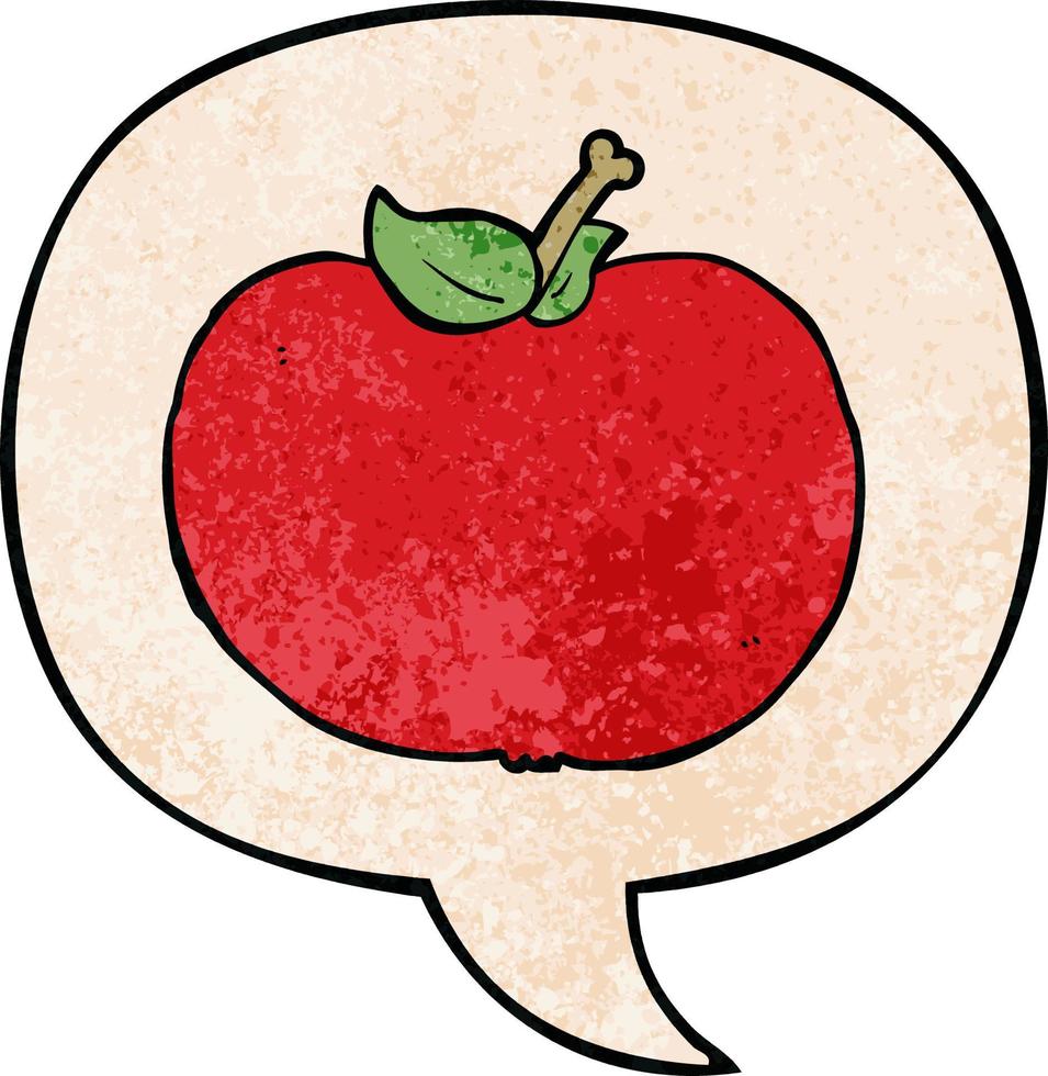 pomme de dessin animé et bulle de dialogue dans un style de texture rétro vecteur