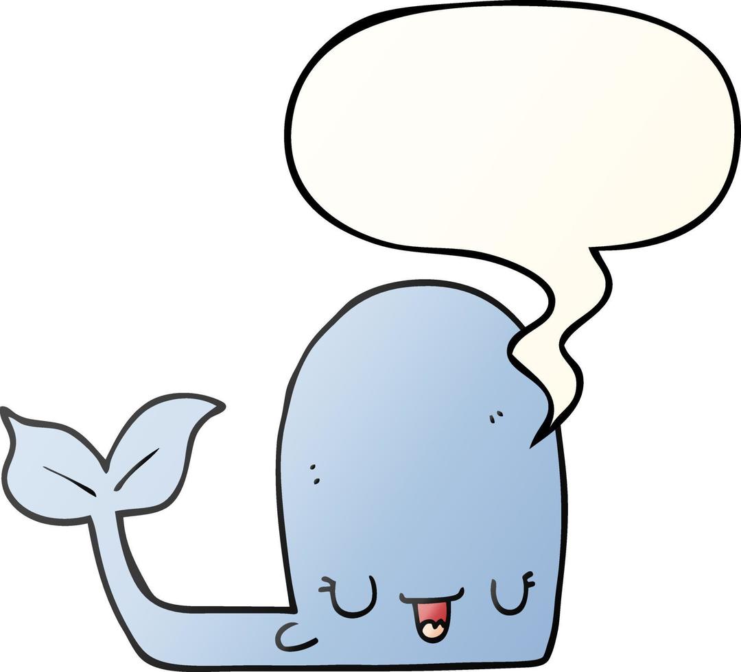 dessin animé baleine heureuse et bulle de dialogue dans un style de dégradé lisse vecteur