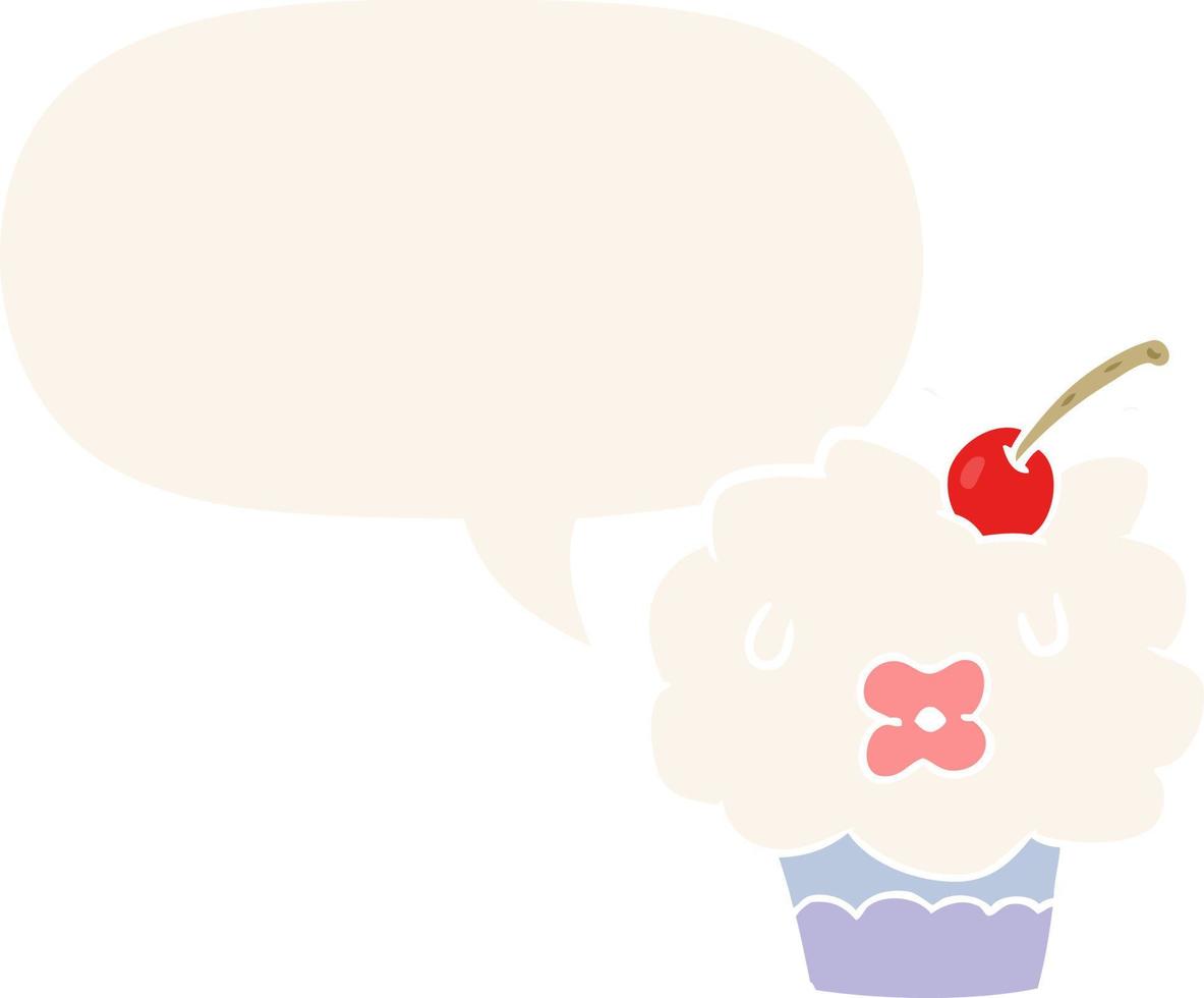 cupcake drôle de bande dessinée et bulle de dialogue dans un style rétro vecteur