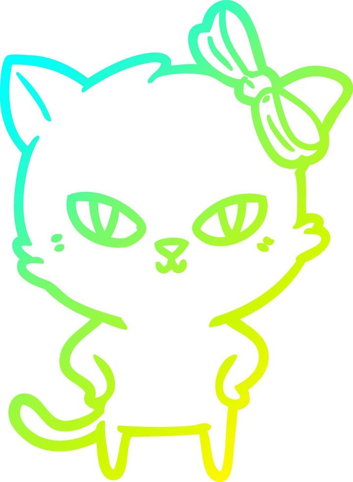 ligne de gradient froid dessinant un chat de dessin animé mignon vecteur