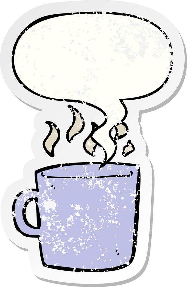 dessin animé tasse de café chaud et bulle de dialogue autocollant en détresse vecteur