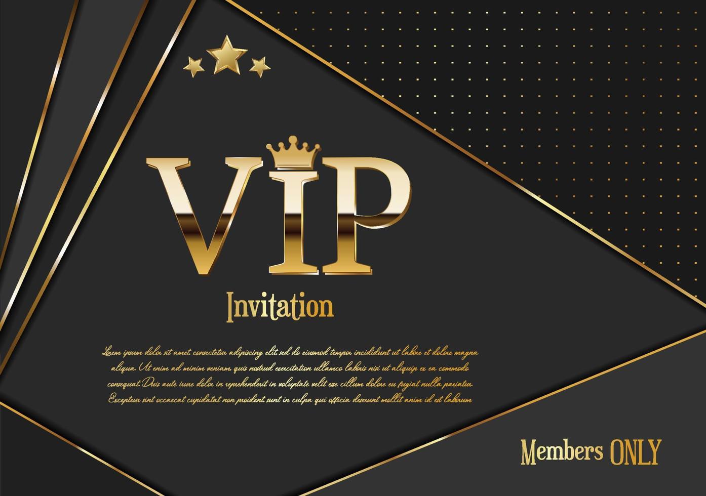 carte d'invitation vip dorée sur fond noir et or foncé vecteur