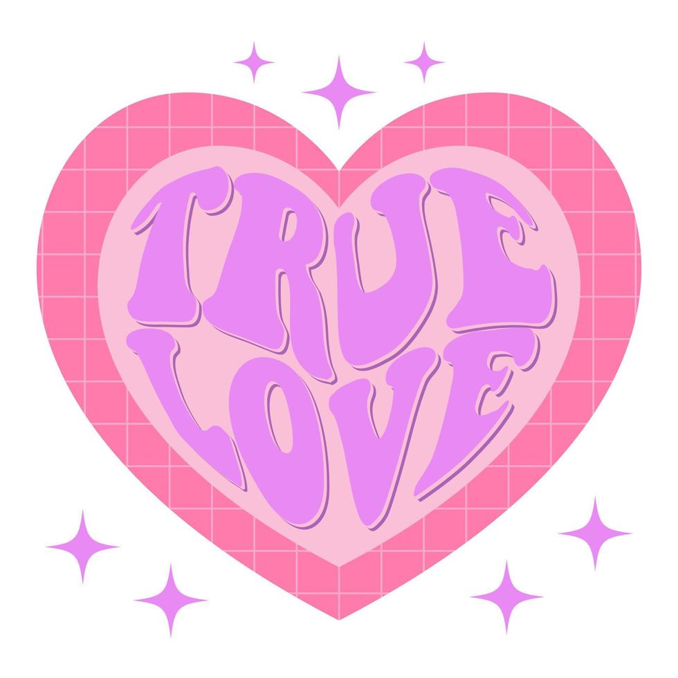 Slogan d'amour véritable des années 70. impression rétro avec symbole de coeur rose pour tee graphique, tshirt ou autocollant vecteur