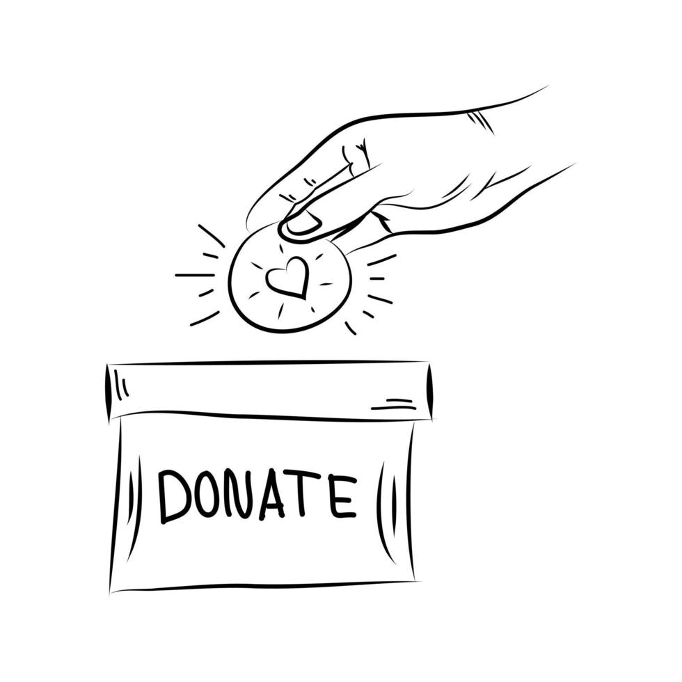 faire un don dessiné à la main. concept de charité et de don. les mains donnent et partagent l'amour aux gens. geste des mains sur le style doodle. illustration vectorielle vecteur