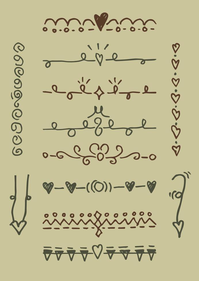 doodle diviseurs de texte dessinés à la main, ornements de page décoratifs, bordures, lignes et éléments de conception de lauriers vecteur