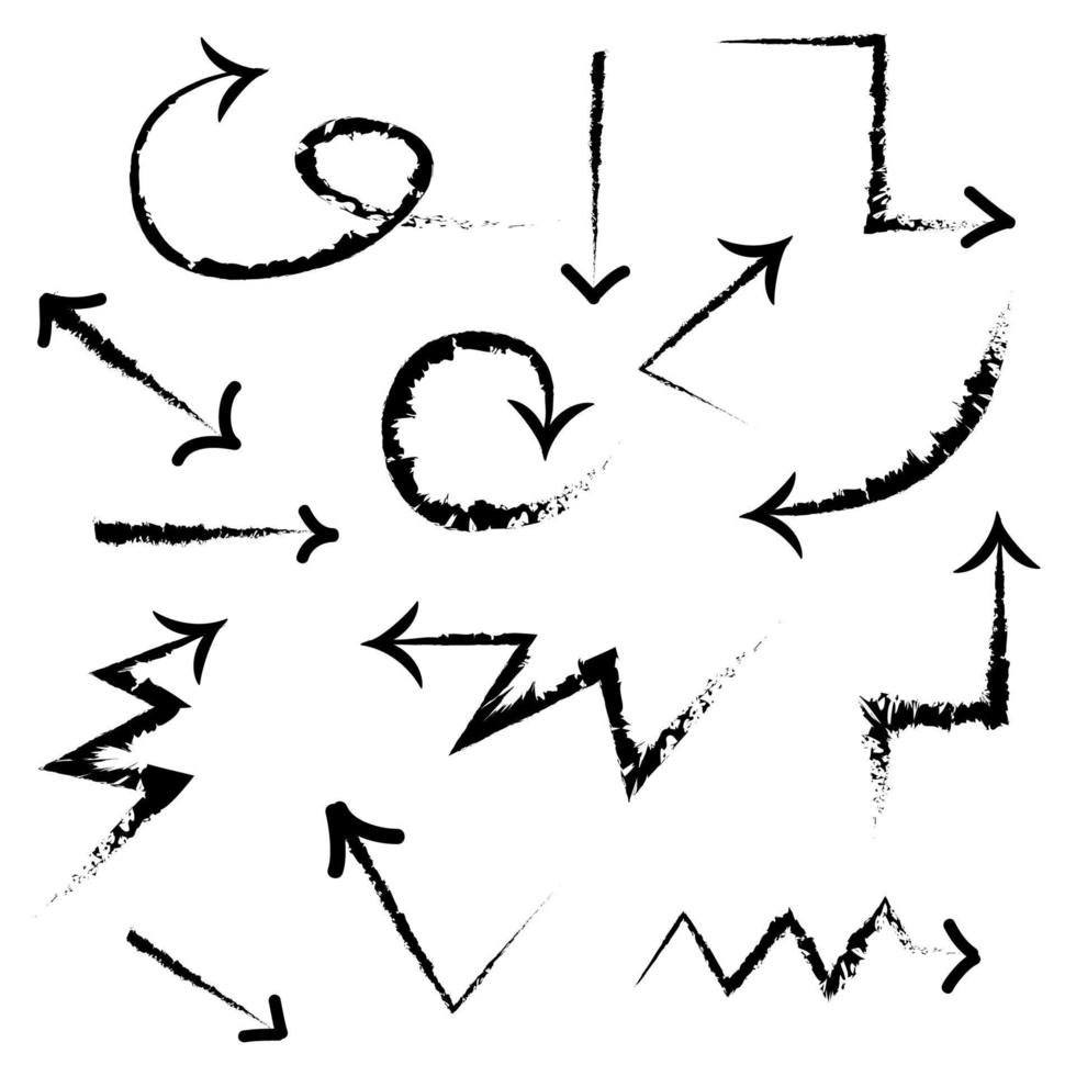 ensemble d'icônes de flèches dessinées à la main. icône de flèche avec différentes directions. illustration vectorielle de griffonnage. isolé sur fond blanc vecteur