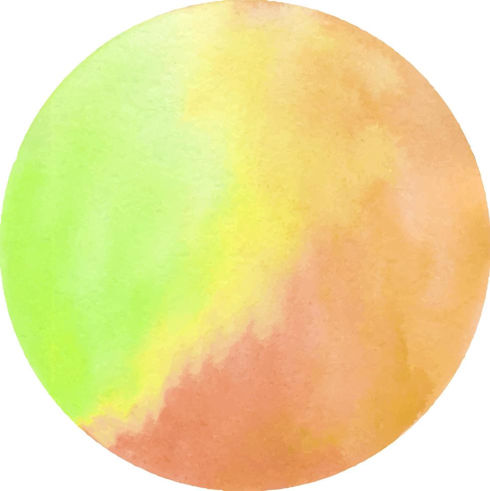 tache d'aquarelle ronde sur fond blanc, avec des dégradés de débordement de vert et d'orange. taches de peinture vecteur