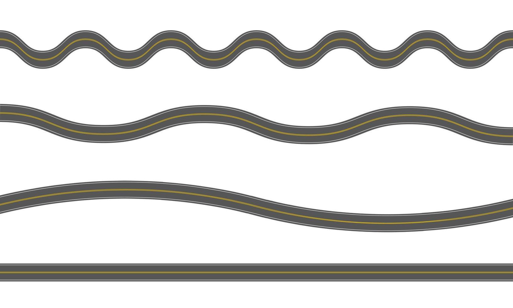 routes asphaltées droites et sinueuses vides avec marquage. ensemble de modèles d'autoroute sans soudure. éléments de la chaussée de la rue. vue de dessus vecteur