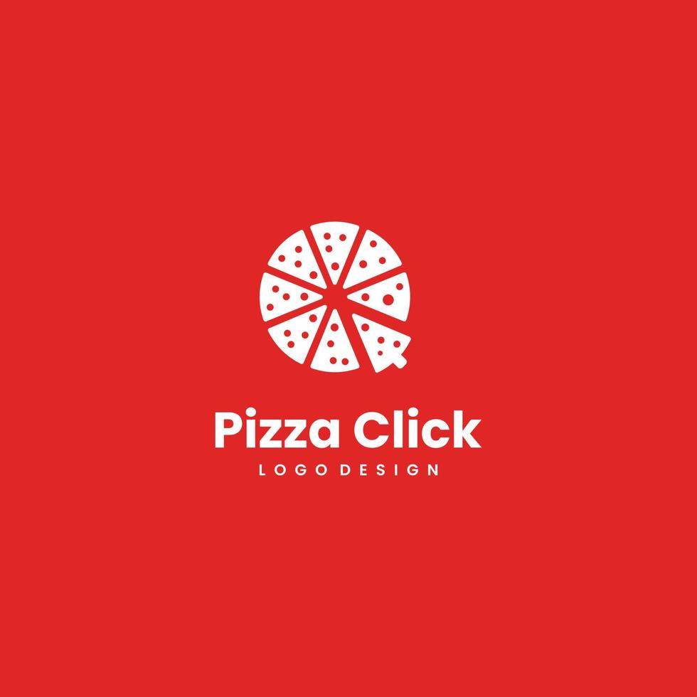 logo de clic de pizza, logo de curseur de pizza, concept de conception de logo en ligne de pizza vecteur