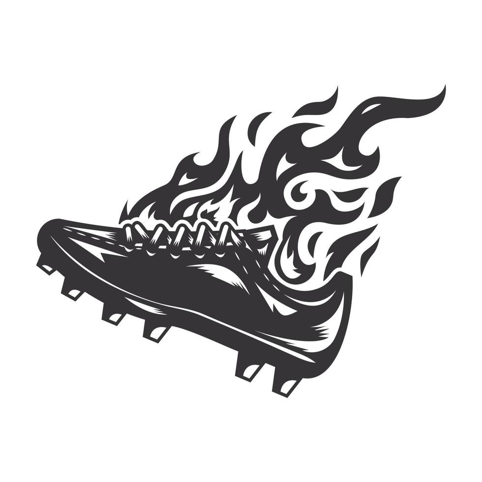 silhouette de logo de feu de chaussure de football à crampons chauds. logos ou icônes de conception graphique de club de football. illustration vectorielle. vecteur