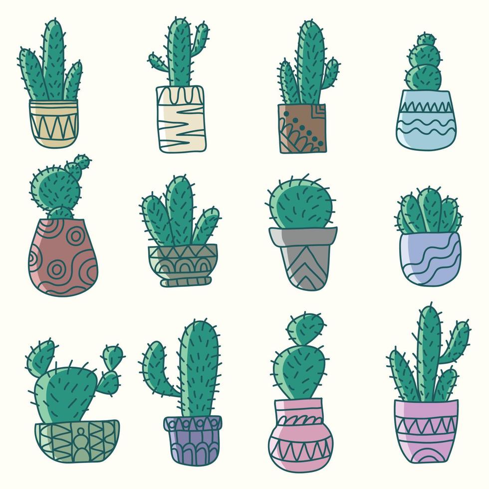 pot de cactus collection d'éléments dessinés à la main illustration vectorielle vecteur