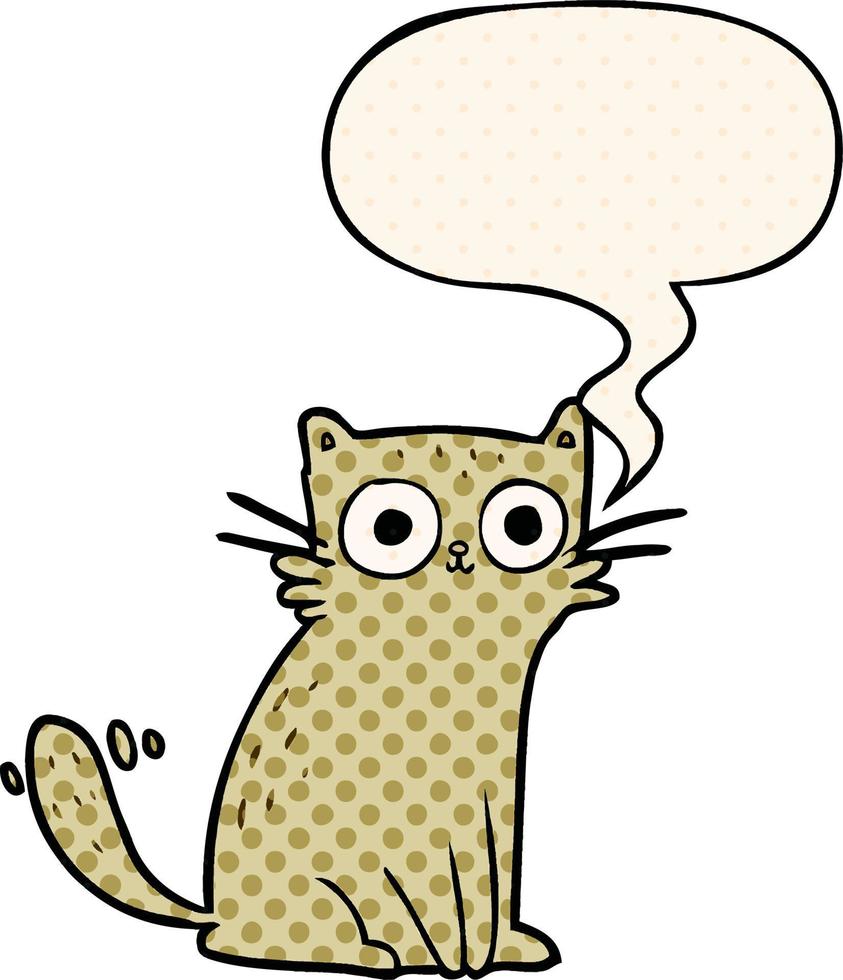 dessin animé regardant le chat et la bulle de dialogue dans le style de la bande dessinée vecteur