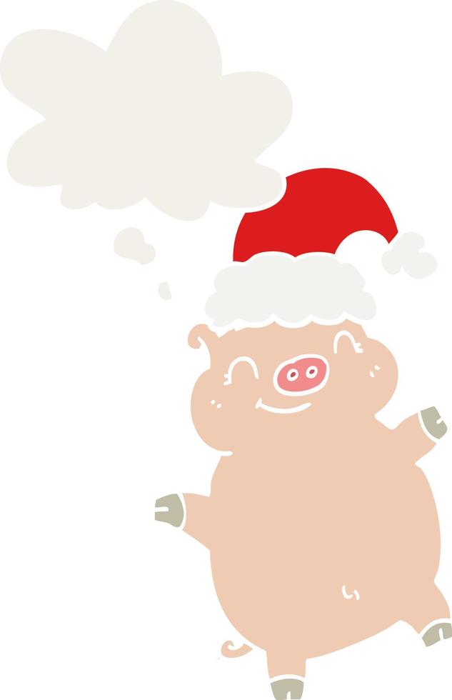 dessin animé joyeux noël cochon et bulle de pensée dans un style rétro vecteur