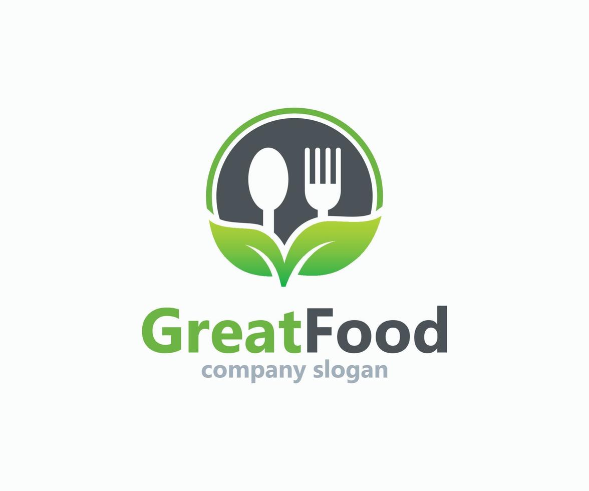 logo de restaurant d'aliments biologiques. cuillère et fourchette de conception de logo d'aliments biologiques. vecteur