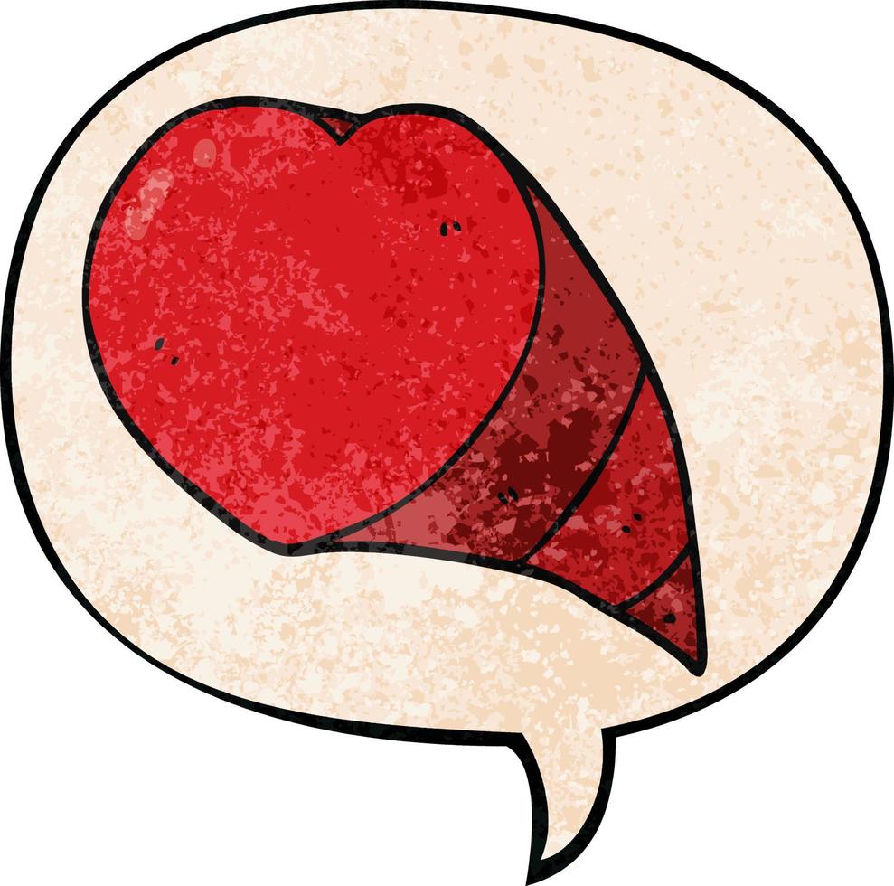 symbole de coeur d'amour de dessin animé et bulle de dialogue dans un style de texture rétro vecteur