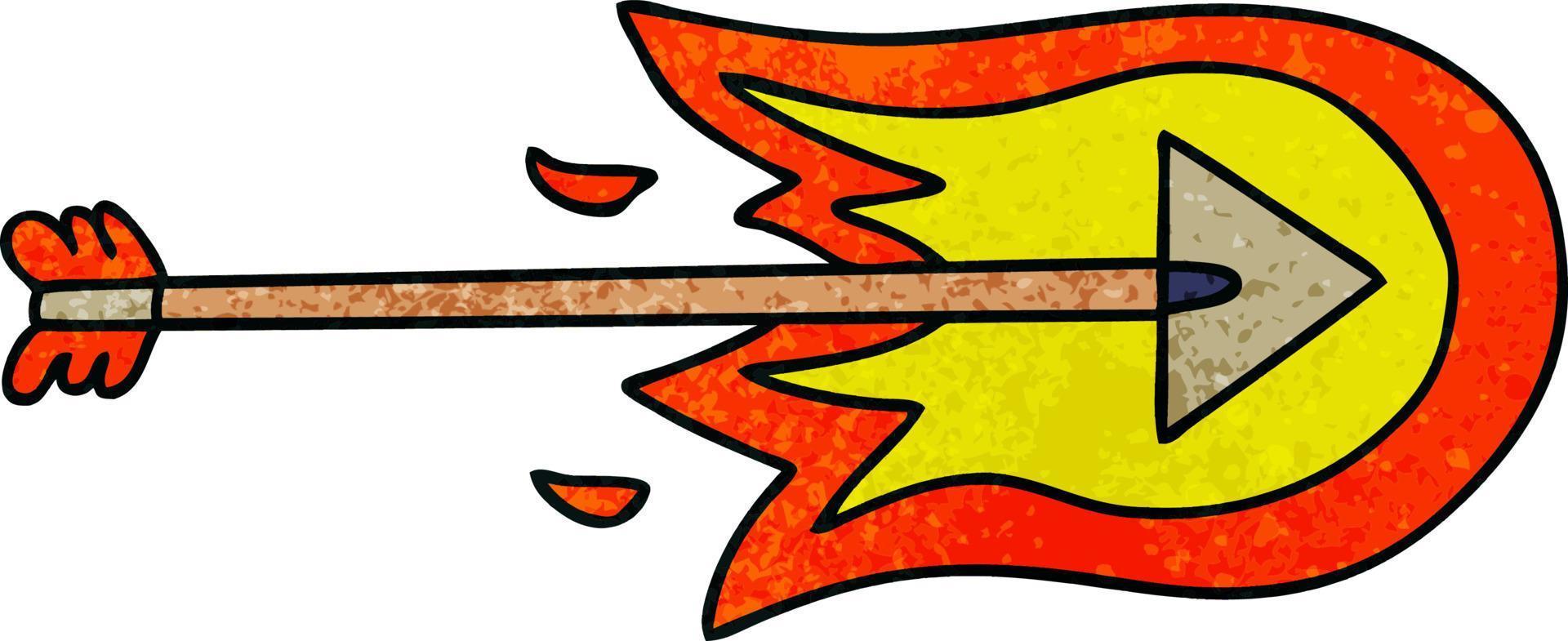 flèche brûlante de dessin animé dessiné à la main excentrique vecteur