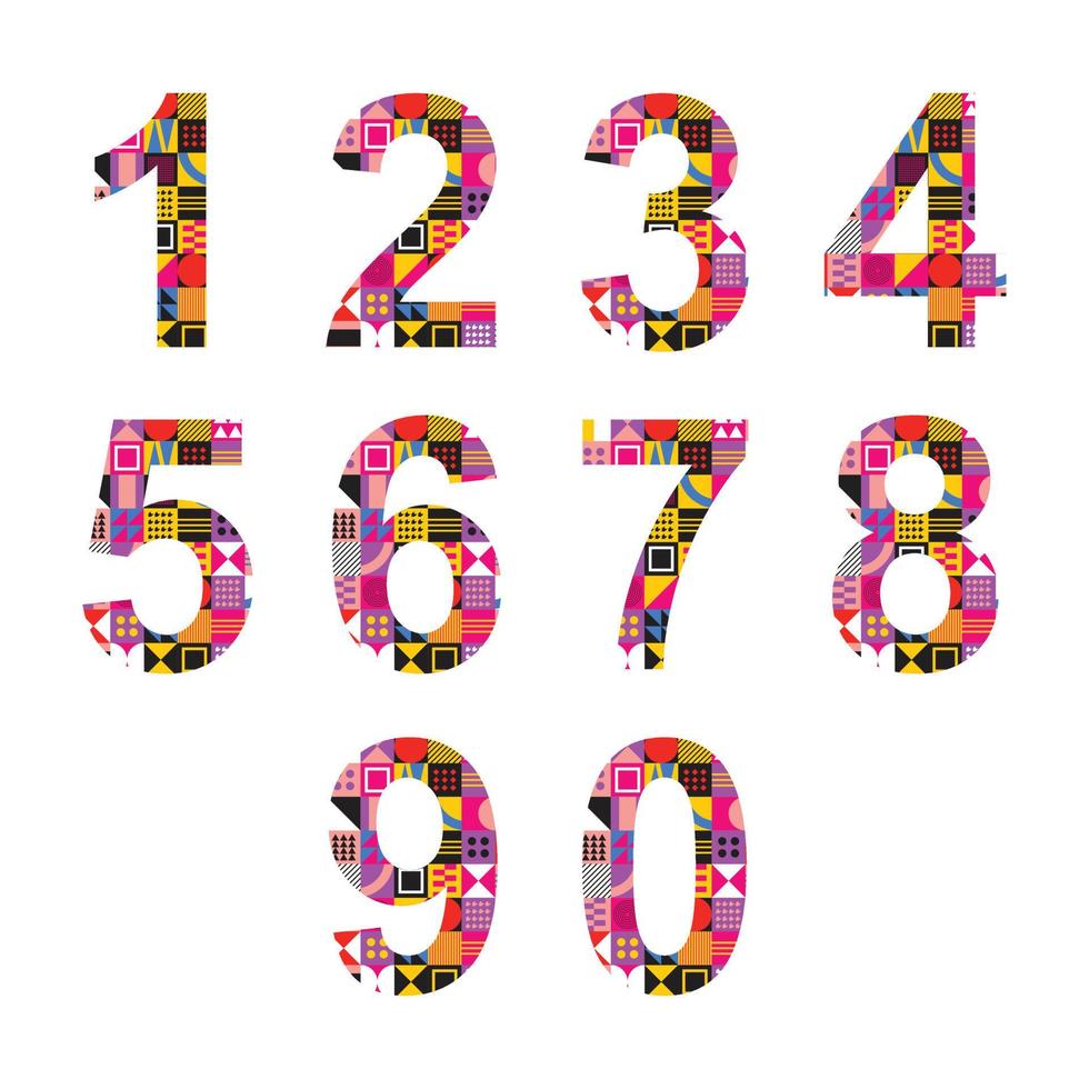 Neo Geo numérotation multicolore à partir de formes géométriques isolées sur fond blanc vecteur