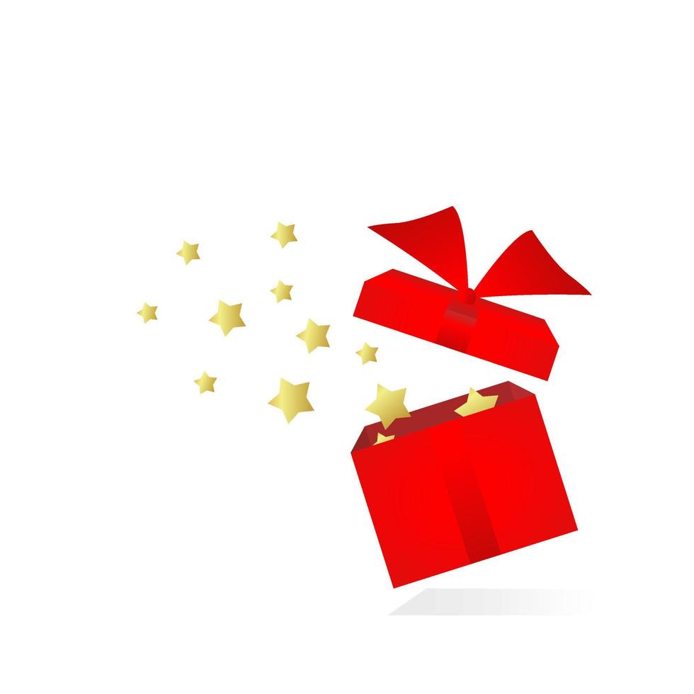 Boîte cadeau rouge avec étoile dorée isolé sur fond blanc vecteur