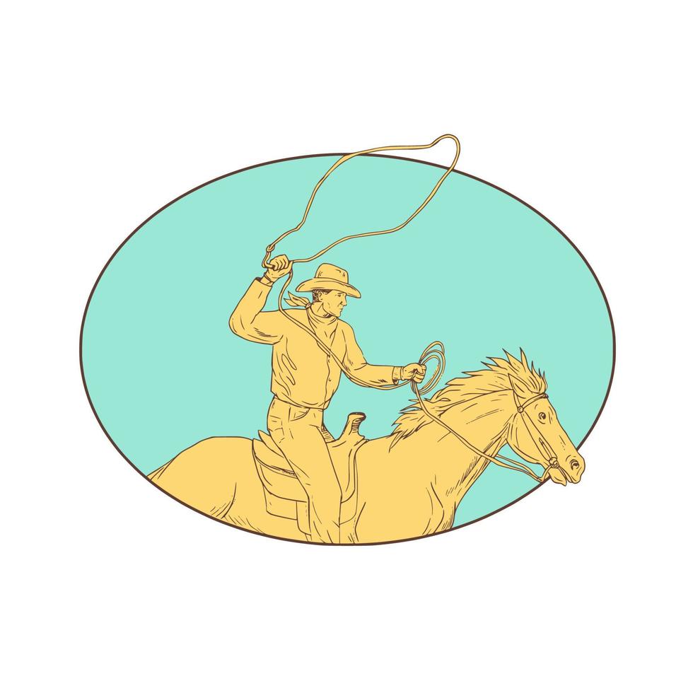 rodeo cowboy lasso cheval cercle dessin vecteur