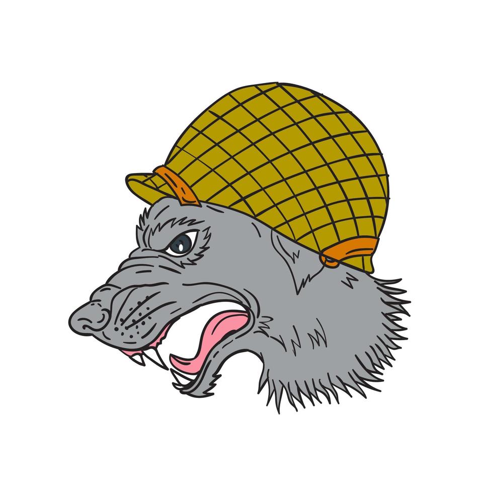 tête de loup gris grognant dessin de casque ww2 vecteur
