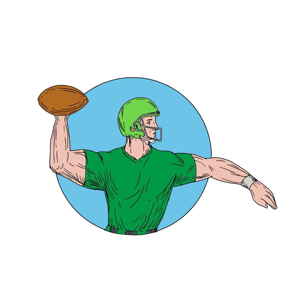 quarterback qb lançant une balle cercle dessin vecteur