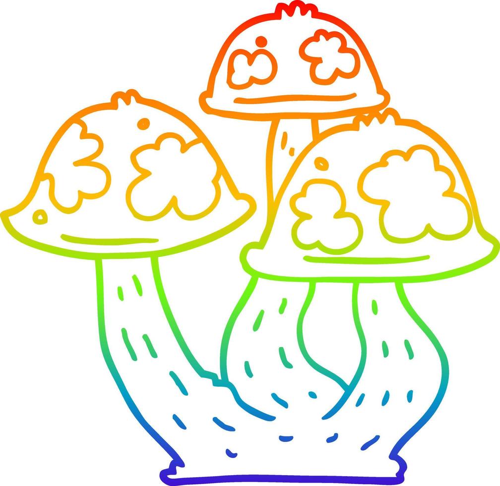 ligne de gradient arc-en-ciel dessinant des champignons de dessin animé vecteur