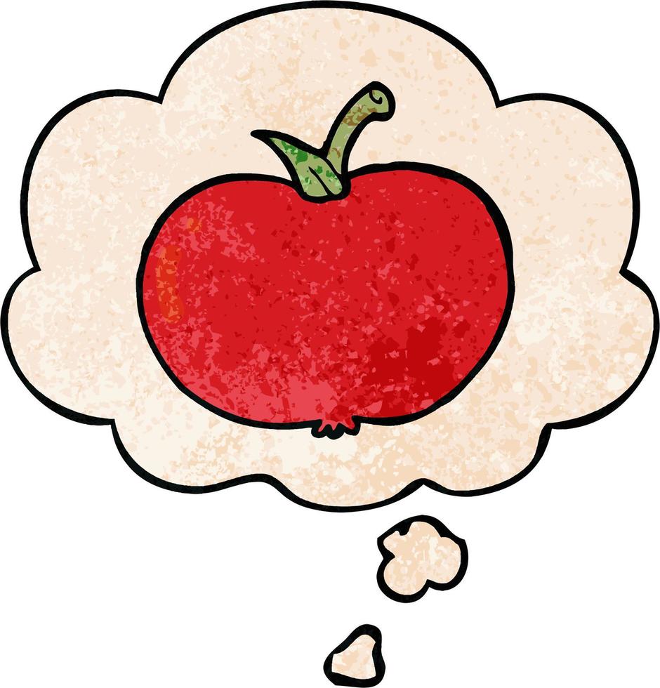 pomme de dessin animé et bulle de pensée dans le style de motif de texture grunge vecteur