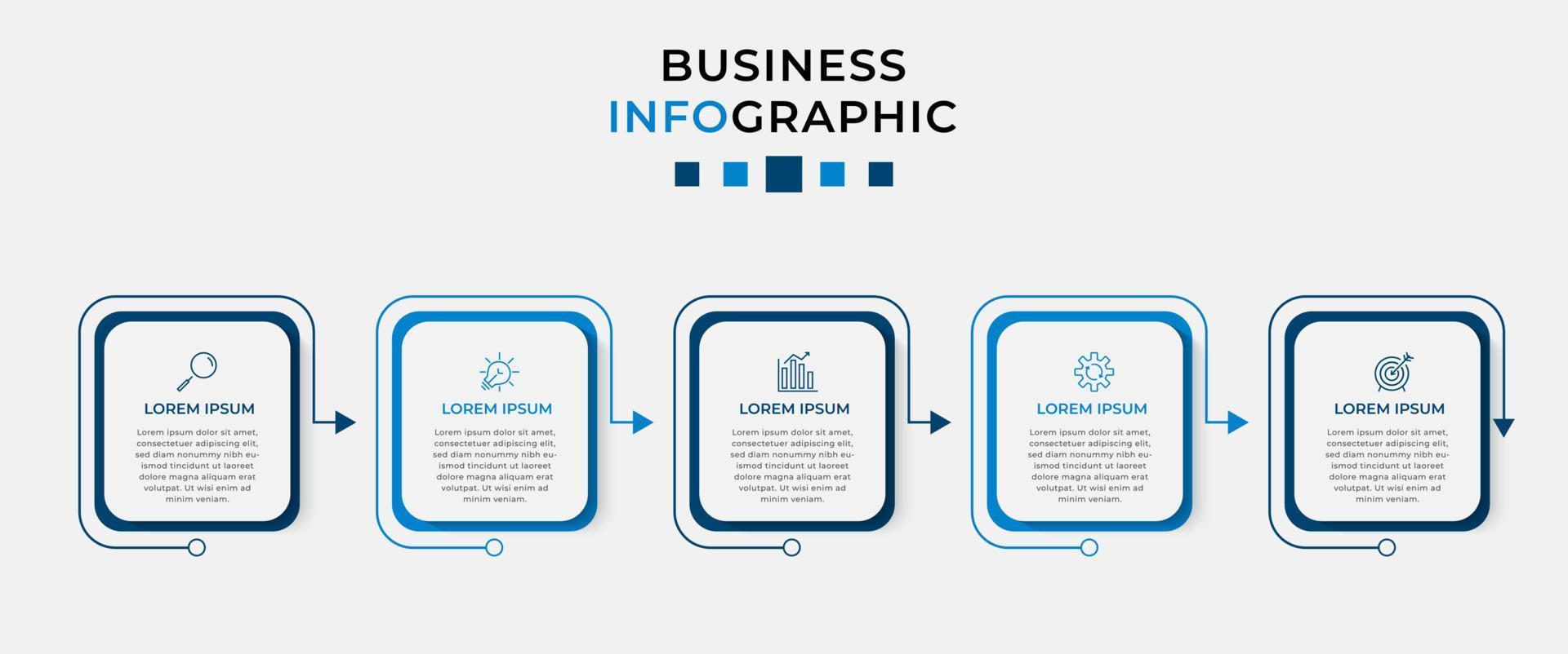 modèle d & # 39; entreprise de conception infographique de vecteur avec des icônes et 5 options ou étapes. peut être utilisé pour le diagramme de processus, les présentations, la mise en page du flux de travail, la bannière, l'organigramme, le graphique d'informations