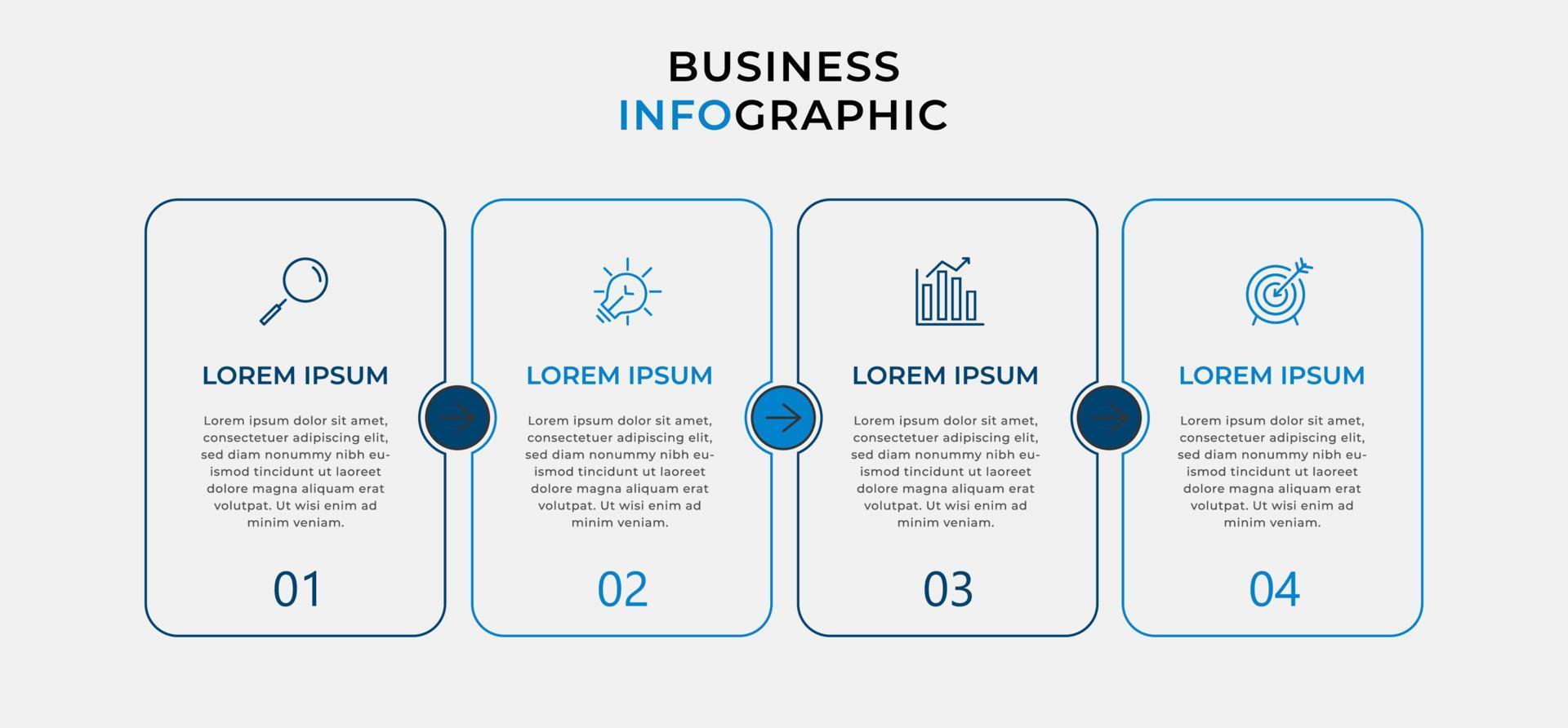 modèle d'entreprise de conception infographique vectorielle avec icônes et 4 options ou étapes. peut être utilisé pour le diagramme de processus, les présentations, la mise en page du flux de travail, la bannière, l'organigramme, le graphique d'informations vecteur