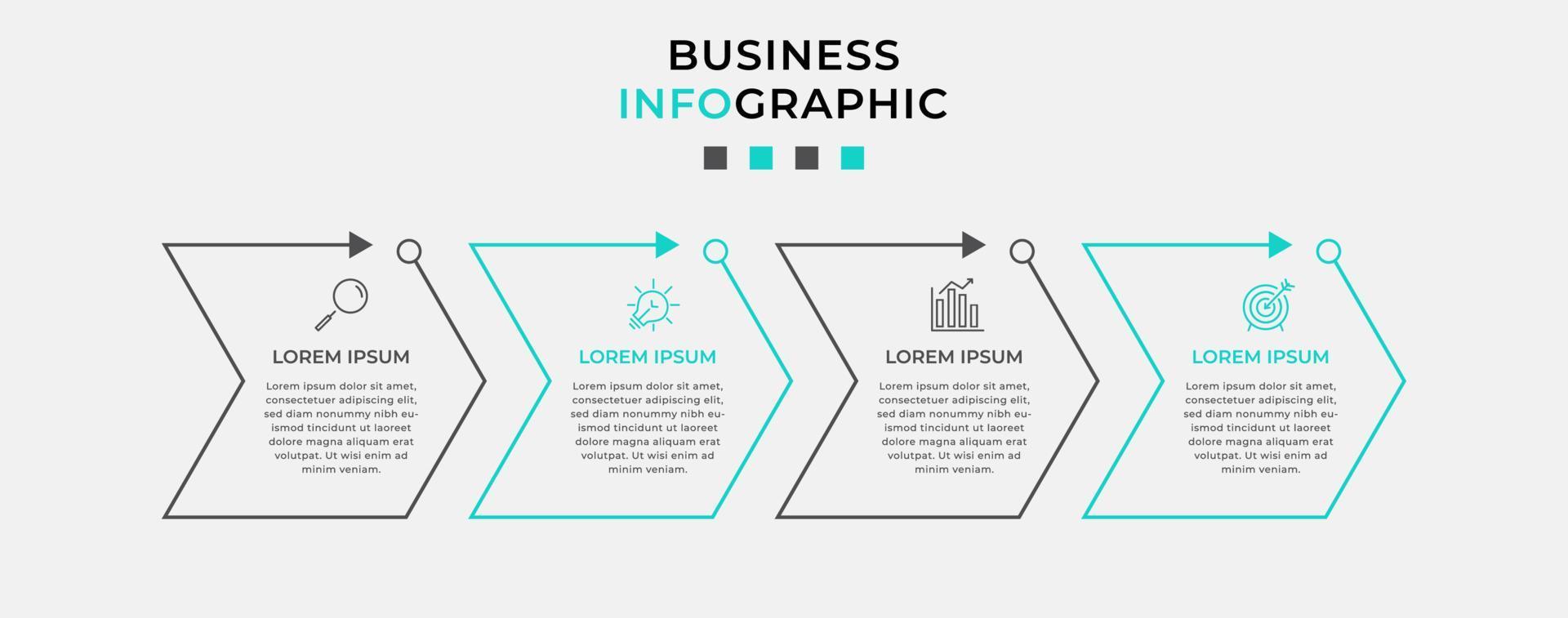 modèle d'entreprise de conception infographique vectorielle avec icônes et 4 options ou étapes. peut être utilisé pour le diagramme de processus, les présentations, la mise en page du flux de travail, la bannière, l'organigramme, le graphique d'informations vecteur