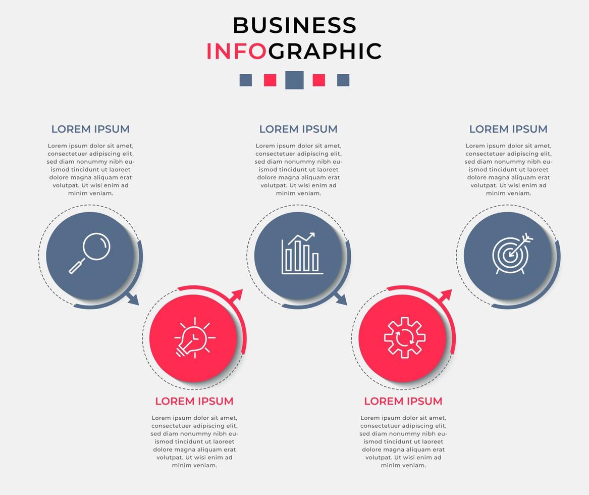 modèle d'entreprise de conception infographique vectorielle avec icônes et 5 options ou étapes. peut être utilisé pour le diagramme de processus, les présentations, la mise en page du flux de travail, la bannière, l'organigramme, le graphique d'informations vecteur