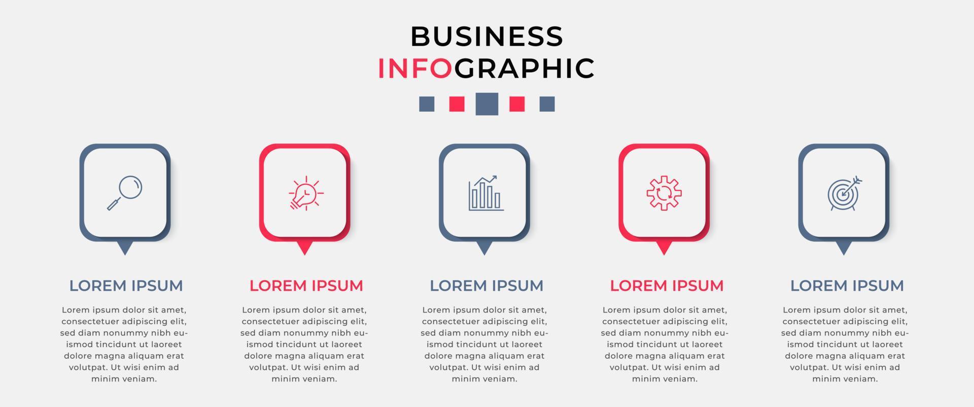 modèle d'entreprise de conception infographique vectorielle avec icônes et 5 options ou étapes. peut être utilisé pour le diagramme de processus, les présentations, la mise en page du flux de travail, la bannière, l'organigramme, le graphique d'informations vecteur