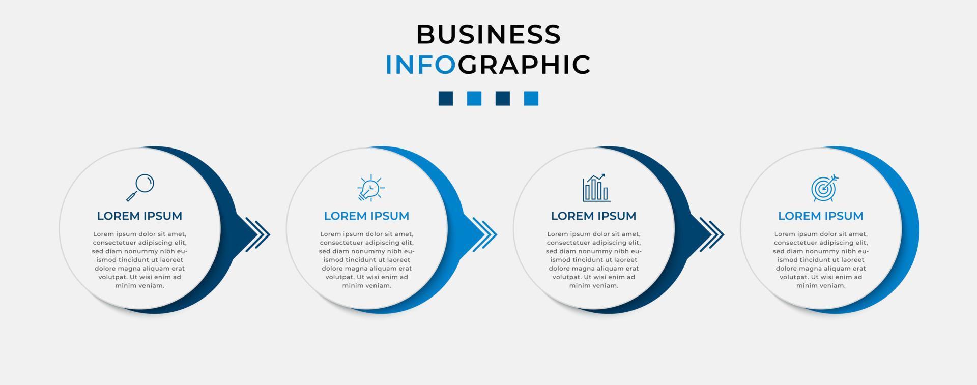 modèle d'entreprise de conception infographique vectorielle avec icônes et 4 options ou étapes. peut être utilisé pour le diagramme de processus, les présentations, la mise en page du flux de travail, la bannière, l'organigramme, le graphique d'informations vecteur